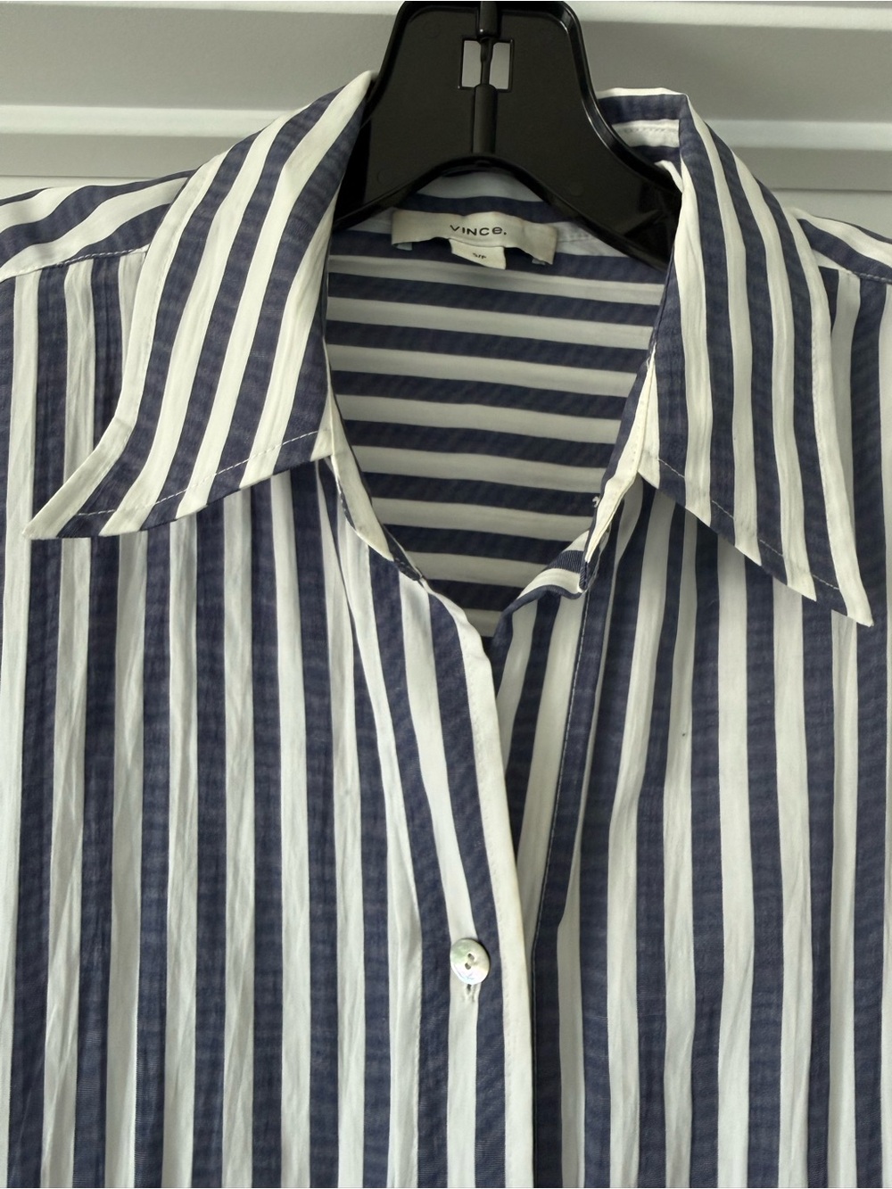 Vince Navy Blue White Vertical Striped Coastal Midi Buttondown Shirt Dress Small - Picture 2 of 2